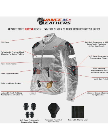 Chaqueta de Motocicleta Vance Leather Hombre CE Negra M