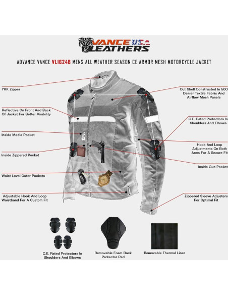 Chaqueta de Motocicleta Vance Leather Hombre CE Negra M