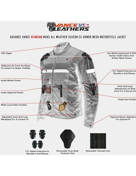 Chaqueta de Motocicleta Vance Leather Hombre CE Negra M