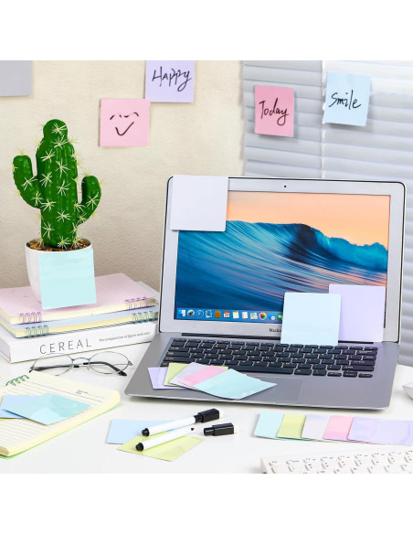 24 Notas Adhesivas Reutilizables Tenceur 7.6x7.6cm con 2 Marcadores