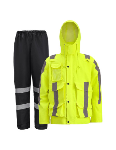 Chaqueta de Lluvia Hi Vis OUMURS 300D Impermeable Grande Amarillo