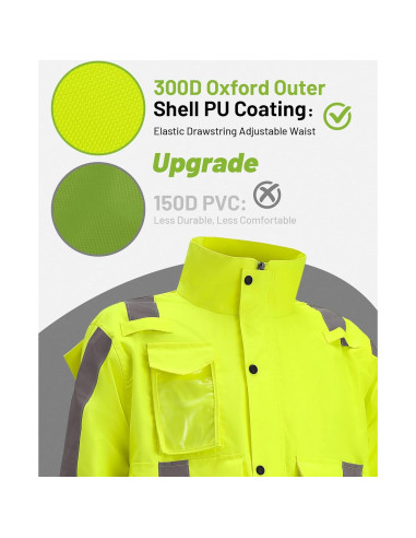 Chaqueta de Lluvia Hi Vis OUMURS 300D Impermeable Grande Amarillo