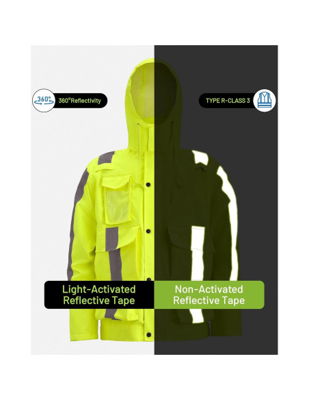 Chaqueta de Lluvia Hi Vis OUMURS 300D Impermeable Grande Amarillo