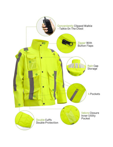 Chaqueta de Lluvia Hi Vis OUMURS 300D Impermeable Grande Amarillo