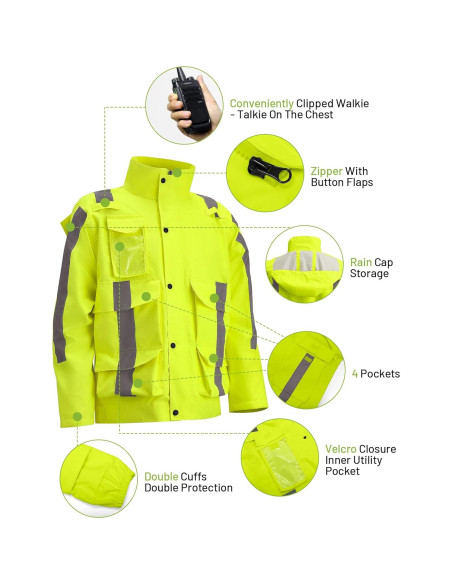 Chaqueta de Lluvia Hi Vis OUMURS 300D Impermeable Grande Amarillo