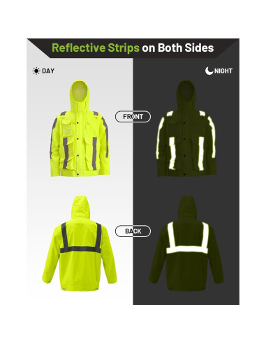 Chaqueta de Lluvia Hi Vis OUMURS 300D Impermeable Grande Amarillo