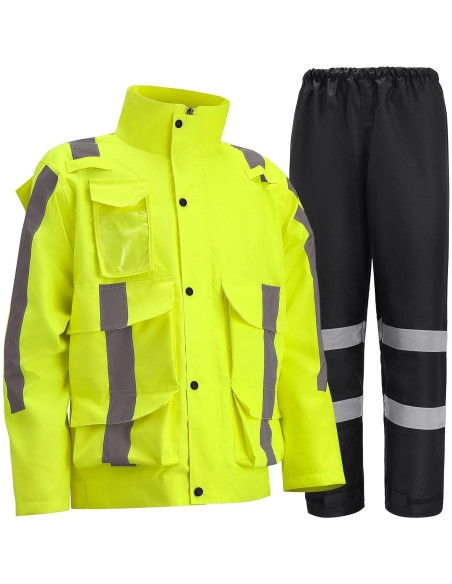 Chaqueta de Lluvia Hi Vis OUMURS 300D Impermeable Grande Amarillo