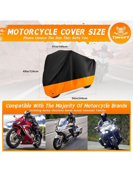 Cubierta de Motocicleta Tokept XL Impermeable Negro y Naranja
