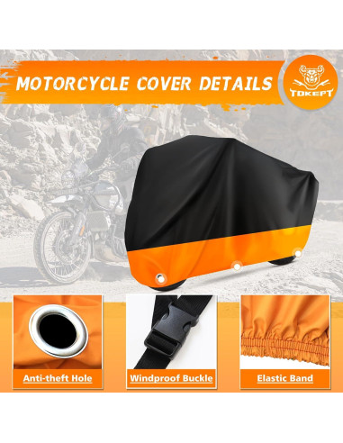 Cubierta de Motocicleta Tokept XL Impermeable Negro y Naranja