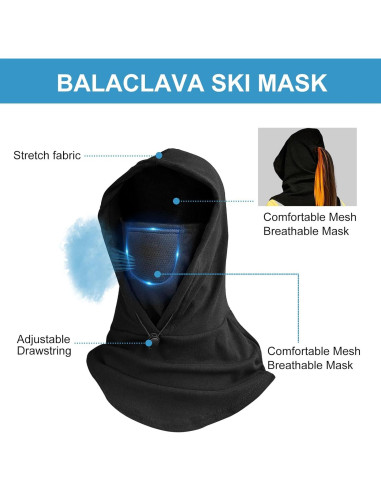 Balaclava LOKZEER Unisex Negra - Máscara de Esquí Transpirable