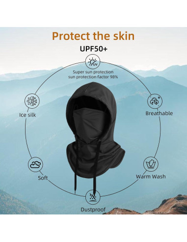 Máscara Balaclava Verano UV Protección Solar Unisex Negro
