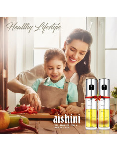 Rociador de Aceite Aishini 100ml - Paquete de 2, Vidrio y Acero Inoxidable 2