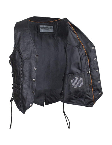 Chaleco de motocicleta de cuero negro mujer XX-Large con trenzado