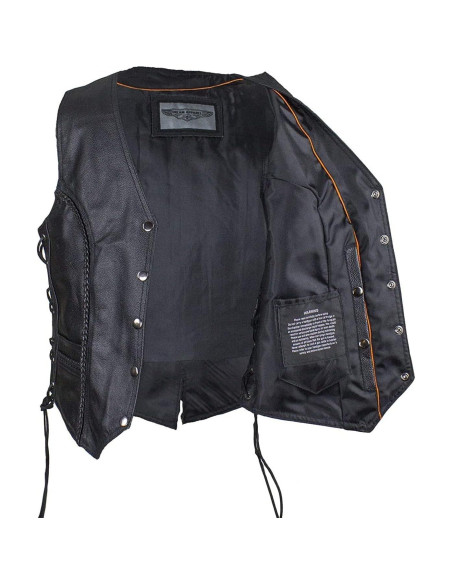 Chaleco de motocicleta de cuero negro mujer XX-Large con trenzado