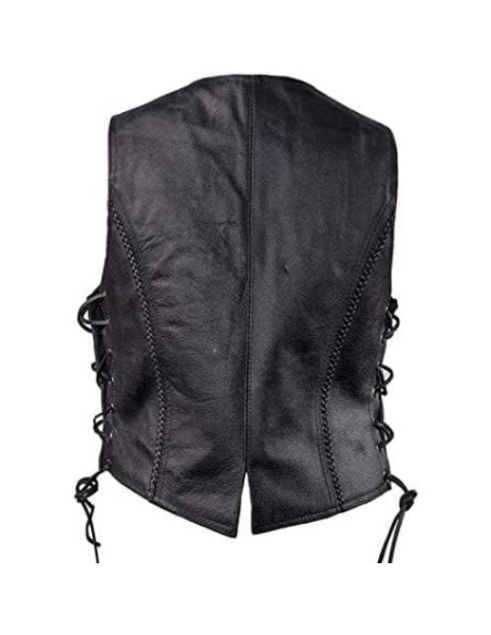 Chaleco de motocicleta de cuero negro mujer XX-Large con trenzado