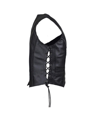 Chaleco de motocicleta de cuero negro mujer XX-Large con trenzado