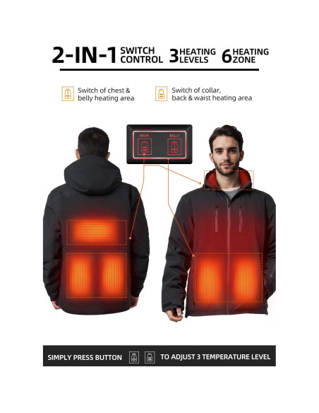 Chaqueta Calentada SAVIOR HEAT Hombre Impermeable 10 Horas