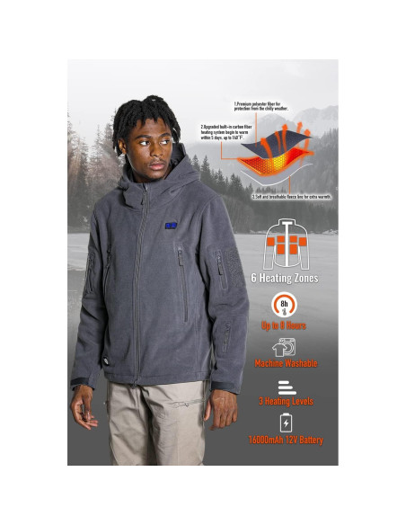Chaqueta Calentada Antártica Gear 12V 16000mAh Forro Polar
