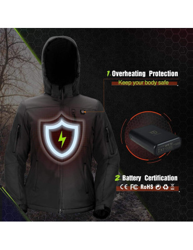 Chaqueta Calentada TIDEWE para Hombres - Negro - Talla S-XXXL