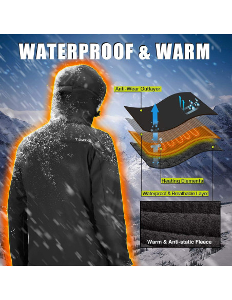 Chaqueta Calentada TIDEWE para Hombres - Negro - Talla S-XXXL