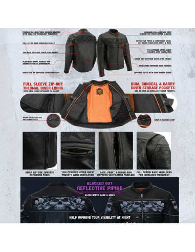 Chaqueta de motocicleta Milwaukee Leather MLM1501 Cool-Tec Negra XXL