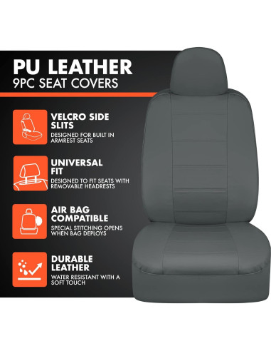 Cubiertas de Asiento de Coche BDK SC-4230-GR de Cuero PU Gris