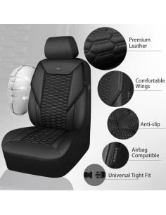 Cubiertas de Asiento Delanteras de Cuero Negro CAR PASS 2