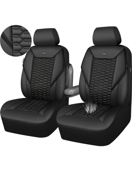 Cubiertas de Asiento Delanteras de Cuero Negro CAR PASS