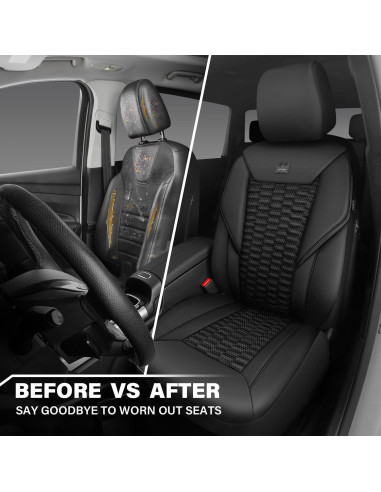 Cubiertas de Asiento Delanteras de Cuero Negro CAR PASS