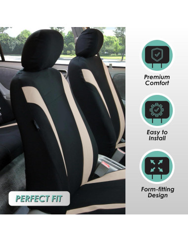 Fundas de Asiento de Coche FH Group Beige y Negro Juego Completo