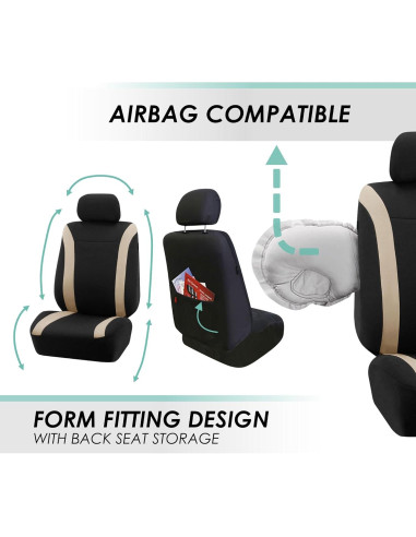 Fundas de Asiento de Coche FH Group Beige y Negro Juego Completo