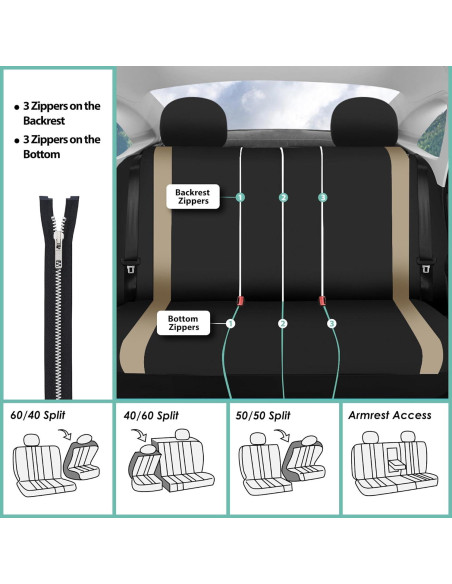 Fundas de Asiento de Coche FH Group Beige y Negro Juego Completo