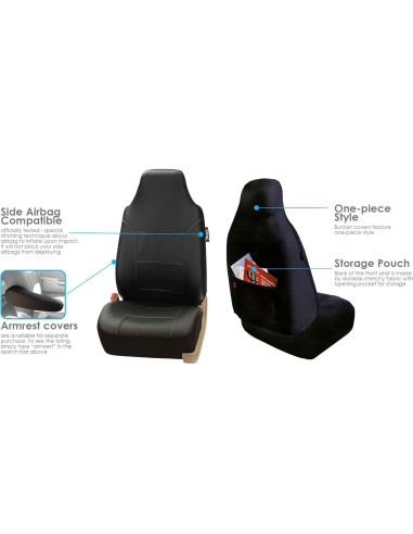Cubiertas de Asiento de Cubo FH Group PU Cuero Negro - Ajuste Universal