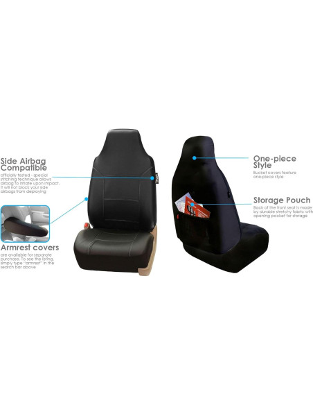 Cubiertas de Asiento de Cubo FH Group PU Cuero Negro - Ajuste Universal