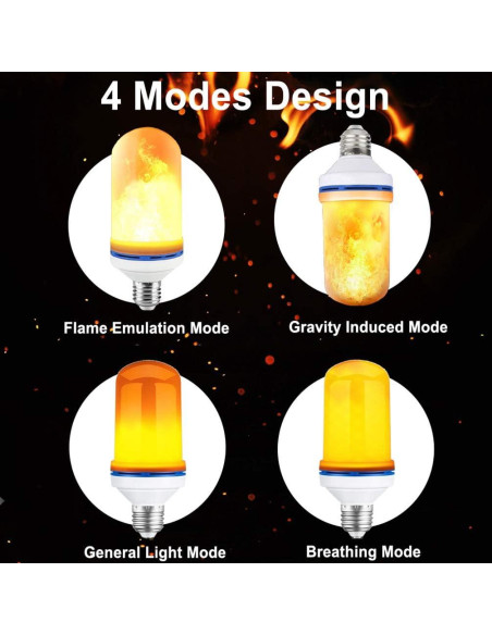 Bombillas Efecto Llama Yizco E26 - 4 Modos, Paquete de 4