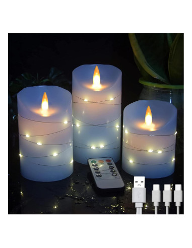 Juego de 3 Velas LED Recargables Haitanghua Azul Cielo