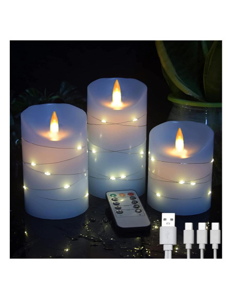 Juego de 3 Velas LED Recargables Haitanghua Azul Cielo