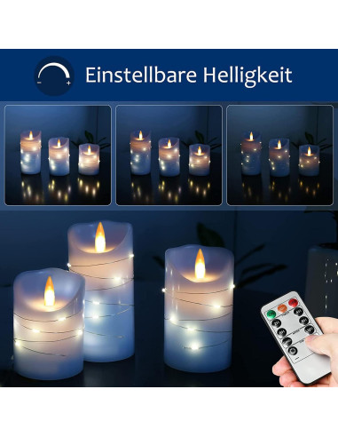 Juego de 3 Velas LED Recargables Haitanghua Azul Cielo