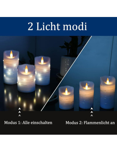 Juego de 3 Velas LED Recargables Haitanghua Azul Cielo