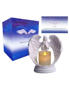 Estatua de Ángel de Arenisca Blanca Carefree Fish 6" LED