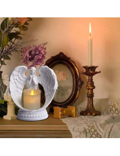 Estatua de Ángel de Arenisca Blanca Carefree Fish 6" LED 2