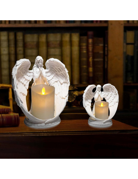 Estatua de Ángel de Arenisca Blanca Carefree Fish 6" LED