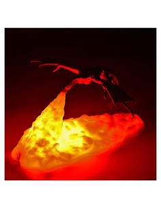 Lámpara 3D Dragón de Fuego HGomx Luz LED Carga USB Plata