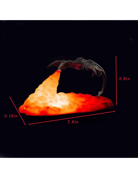 Lámpara 3D Dragón de Fuego HGomx Luz LED Carga USB Plata