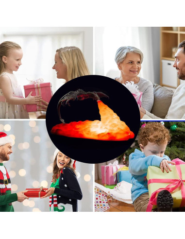 Lámpara 3D Dragón de Fuego HGomx Luz LED Carga USB Plata