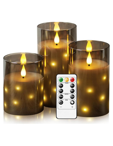 Candelas LED sin llama Thorbling, 3 piezas gris, temporizador