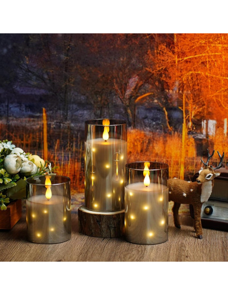 Candelas LED sin llama Thorbling, 3 piezas gris, temporizador