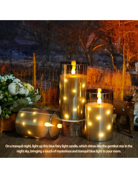 Candelas LED sin llama Thorbling, 3 piezas gris, temporizador