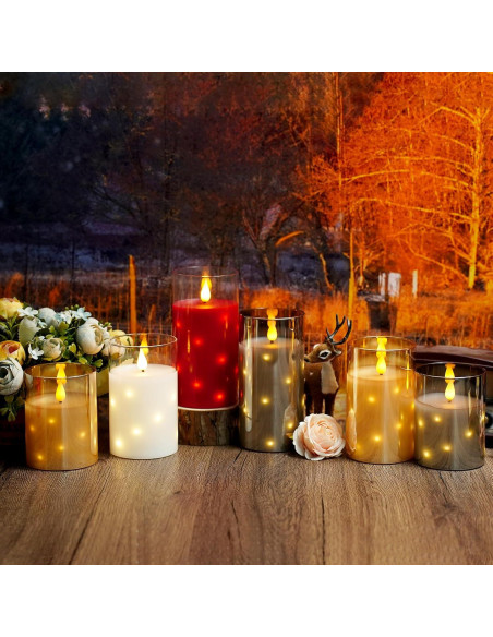 Candelas LED sin llama Thorbling, 3 piezas gris, temporizador