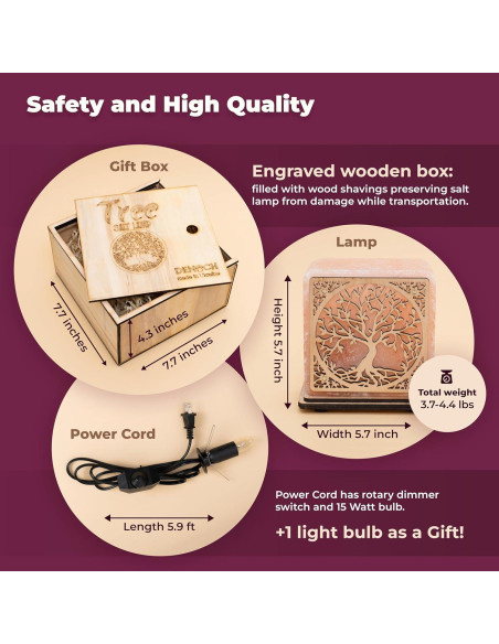 Lámpara de Sal del Himalaya DENOCH 15 cm - Purificador de Aire